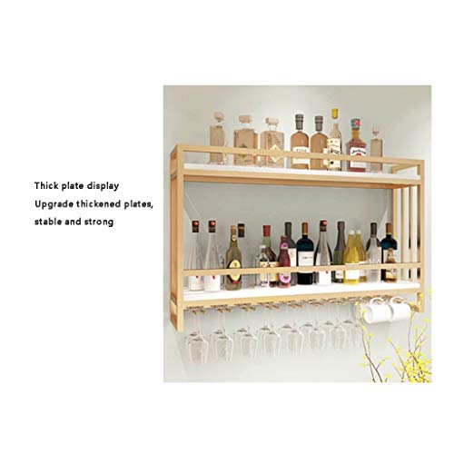 EYLINK Creative wall wine display rack, hanging wine rack, rack,Nordic wrought iron, solid wood wine rack, wall hanging wine cabinet (Color : Gol