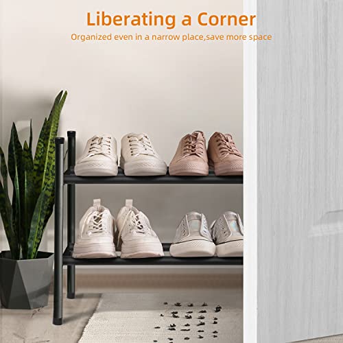 MULISOFT 2-Tier Expandable Shoe Rack, Stackable and adjustable Shoe Shelf Storage Organizer Heavy Duty Metal Free Standing Shoe Rack for Closet E