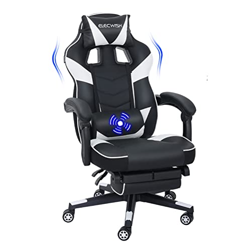 Fullwatt Racing Gaming Chair for adults with Footrest and Massage Lumbar Pillow, Swivel Height Adjustable Reclining PU Leather Video Game Chair,