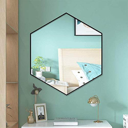 MIAOHY Bathroom Bathroom Hexagonal Glass Wall Hanging Vanity 66 * 78cm Black Wrought Iron Hexagonal Vanity