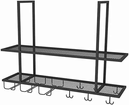 EMISOO Hanging Ceiling Shelf Hanging Wine Rack with Glass Holder and Shelf, Metal Ceiling Bar Wine Glass Rack, 2-Layer Industrial Wall Mounted Wi