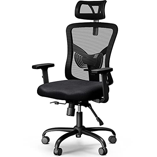 NOBLEWELL Office Chair, Desk Chair with 2'' Adjustable Lumbar Support, Headrest, 2D Armrest Task Chair, Ergonomic Office Chair Backrest 135° Free