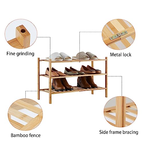 latifolia Shoe Rack, 3-Tier Bamboo shoe rack, shoe organizer for Entryway Hallway Closet, natural