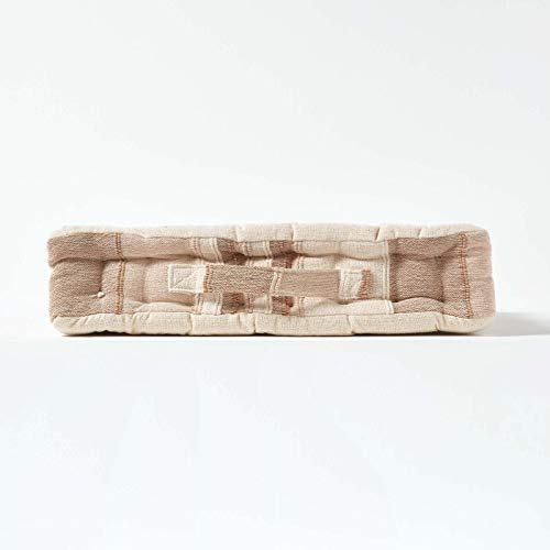 HOMESCAPES Morocco Striped 100% Cotton Floor Cushion Beige 40 x 40 x 8 cm Square Indoor Garden Dining Chair Booster Seat Pad Cushion