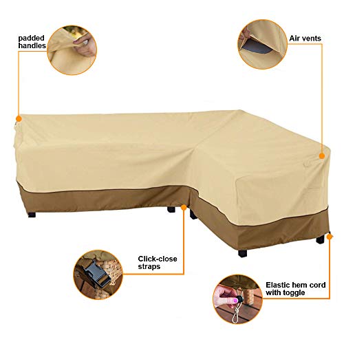 CHEYLIZI L Shape Garden Sofa Covers Waterproof, Dustproof Patio Furniture Corner Sofa Couch Protective Cover with Durable Hem Cord Windproof, 210