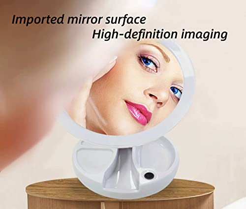 Hoffnugshween LED Foldable Makeup Mirror Lighted Makeup Mirror Double Sided 10X Magnifying Mirror Brightness&Angle&Height Adjustability with Ligh