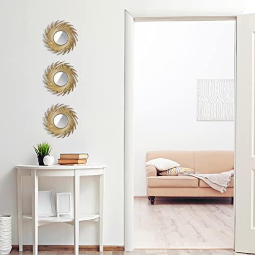 Relaxdays Set of 3 Mirrors, Round Suns, Lounge & Hallway, Decorative, Ø 25 cm, Wall Mounted, Plastic Frame, Gold, Glass