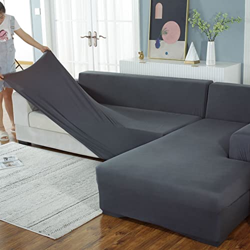 Grey Couch Covers for 1 2 3 4 Seater, Sectional Sofa Covers L Shape Stretch Slipcover Thick for Living Room Dogs Pets, Washable Durable Furniture