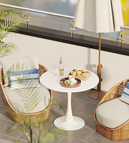 Sinovoy White Round Dining Table Modern Style 31.5" with Pedestal Base in Tulip Design, Mid-Century Leisure Table for Kitchen Dining Room & Livin