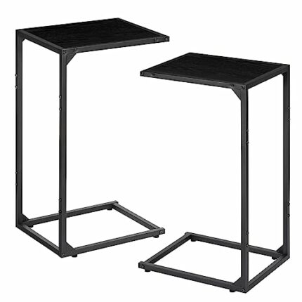 2 Pack Side Table C Shaped, Sofa End Table, Laptop Coffee Snack Table, for Small Space, Living Room, Bedroom, Slim, Narrow, Tall, Wood Look Accen