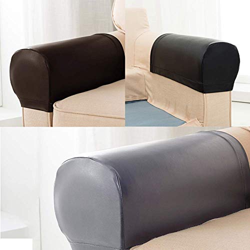 Yiran Armchair Arm Covers, 2pcs Armrest Cover Ultra Thick and Soft PU Leather Stretch Arm Cover for Recliners Sofas Chairs Elastic Waterproof Fur