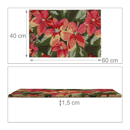 Relaxdays Doormat Coir Flower Blossom, 40 x 60 cm, Door Mat Inside & Outside, Non-Slip Wiper, Rectangular, Multicoloured