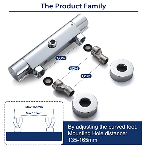 Solepearl Chrome Thermostatic Shower Mixer, Round Wall Mounted Thermostatic Shower Mixer Bar Valve Anti Scald, Modern Solid Brass Hot & Cold Wate