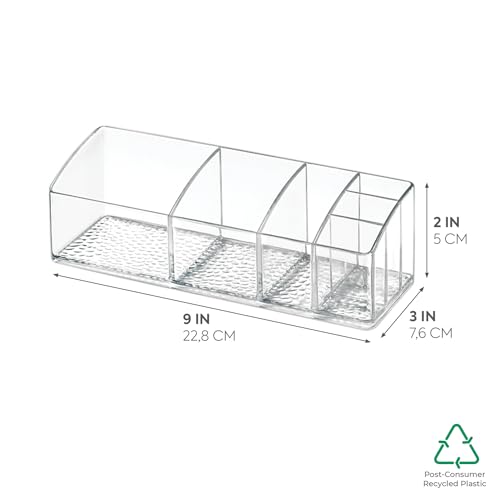 iDesign 42730ES Med+ Medicine Box, Plastic Bathroom Storage Container for Medical Supplies with Six Compartments, Clear, 9" x 3" x 2"