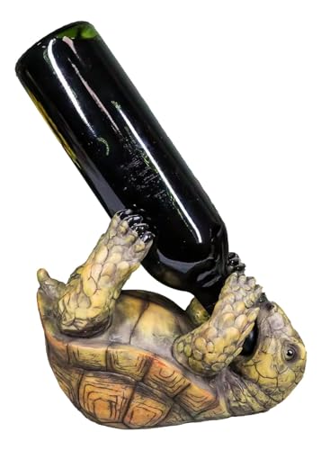 Ebros Gift Tipsy Drinking Reptile Turtle Tortoise Wine Bottle Holder Caddy Figurine Animal Pet Wildlife Nature Accent Sculpture Wine Rack Stand