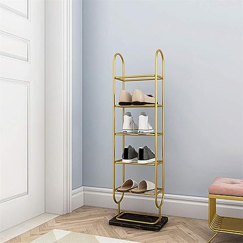 KRHINO Shoe Rack Nordic Light Luxury Iron Shoe Rack Marble Base Shoe Shelf Multilayer Home Entrance Living Room Shoe Storage (Color : Gold White,
