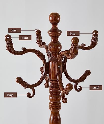 VITA FELICE Retro Wooden Coat Rack, Clothes Stand, Hat Handbag 12 Hooks Hanger Sturdy Freestanding Coat Rack for Clothes/Bags/Hats for Home/Offic