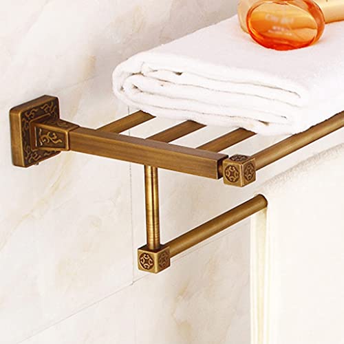 HIGOH Towel Racks,Bathroom Towel Rack Wall Mounted Towel Holder,Bathroom Accessories,Brass Antique Bronze Carved Square Bath Hardware,Towel Rack,