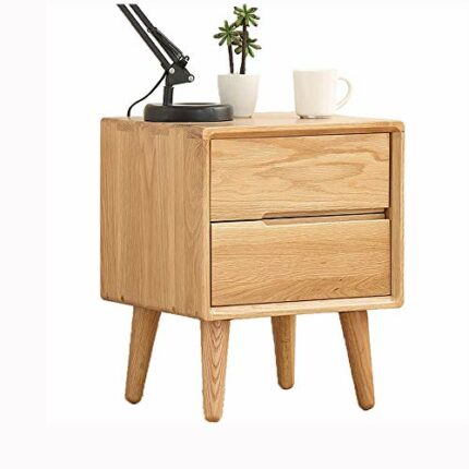 maozi Solid Wood Bedside Table with Double Drawer Design, Simple and Bedroom Solid Wood Bedside Table