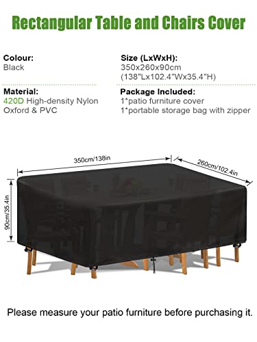 Tesmotor Garden Furniture Covers Waterproof, 420D Oxford Fabric Patio Furniture Set Covers Extra Large Outdoor Furniture Cover for Table Chairs S