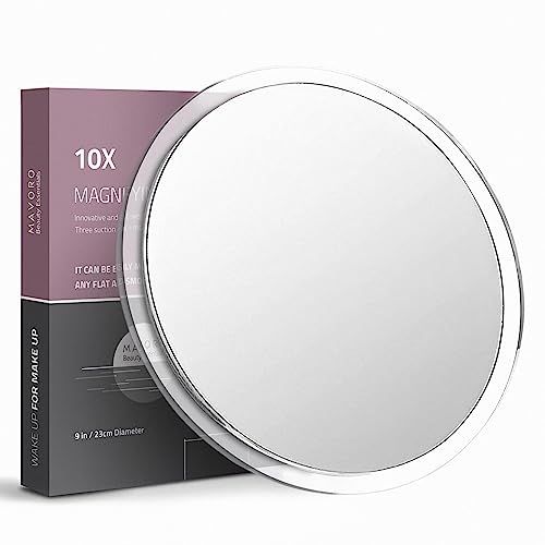Mavoro 10x Magnifying Mirror Suction Cup Mirror. 9in Large Makeup Mirror with Magnification and 3 Strong Suction Cups. Large Magnified Mirror, Sh