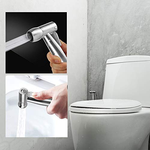 Handheld Bidet Sprayer Kit, Stainless Steel Shattaf Douche Muslim Shower Spray with Hose Bidet Holder Valve for Toilet Cleaning, Pet Bath, Person