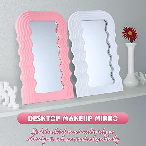 Maitys 2 Pcs Wave Pattern Irregular Makeup Mirror Tabletop Vanity Mirror Aesthetic Hanging Wall Mirror Preppy Photo Props Cosmetic Mirror for Tab