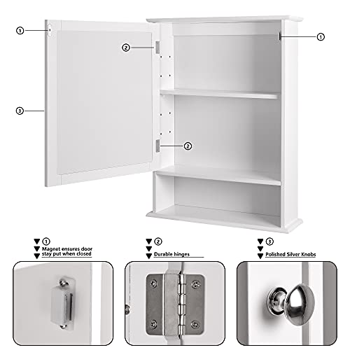 Lantaly Bathroom Medicine Cabinet Wall Mounted Mirror Cabinet with Single Doors and Adjustable Shelf, Accent Home Furniture Wooden Storage Cabine