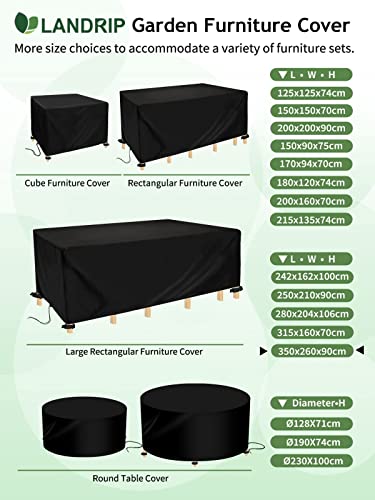 Landrip Garden Furniture Covers, Extra Large Outdoor Garden Table Covers Rectangular, Waterproof, Anti-UV, Heavy Duty 420D Patio Set Furniture Co