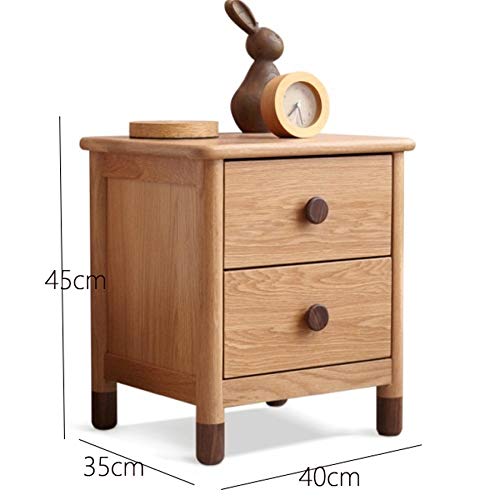 LUKEO Solid Wood Bedside Table with Double Drawer Design, Minimalist Bedroom Bedside Cabinet