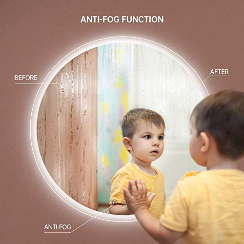 Round Illuminated LED Light Bathroom Mirror Backlit with Sensor Touch Control,Dustproof Anti-Fog, 3 Colors, Warm White/Neutral/Cool White, 600X60