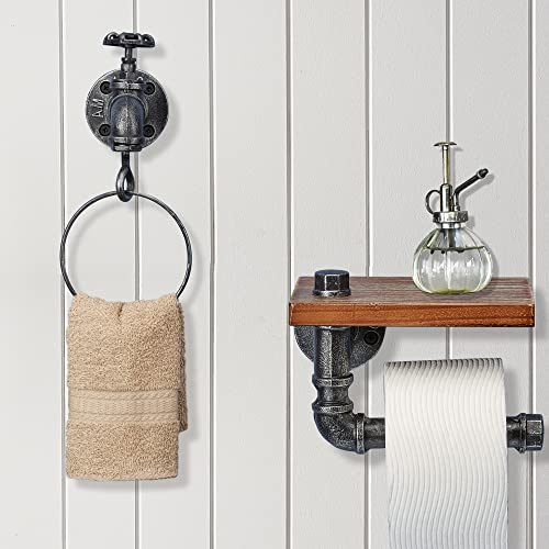 Barnyard Designs Industrial Towel Ring, Rustic Vintage Decorative Hand Towel Holder, 8” x 7” x 4.5”