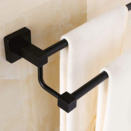 SMLJLQ Black towel rack European style bathroom stainless steel double towel towel rack