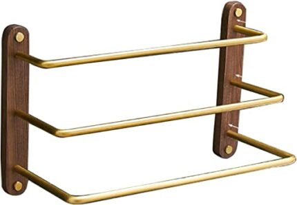 Towel Bar Brushed Gold Towel Rail Heavy Duty Space Aluminum and Walnut bathroom towel rack Wall Mounted Towel Holder 3 Bar Storage Rack for Bathr