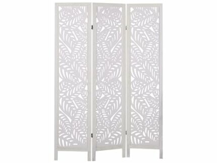 Modern Decorative Room Divider Screen 3 Panels Folding Paulownia Wood MDF Living Room Bedroom White Melago