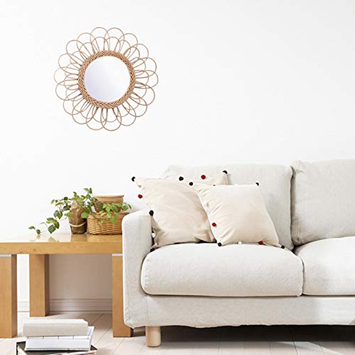 seraphicar Rattan Wall-Mounted Mirror, Wicker Wall Mount Mirror Dressing Makeup Mirrors Round Mirror Innovative Art Deco Living Room Wall Hanging
