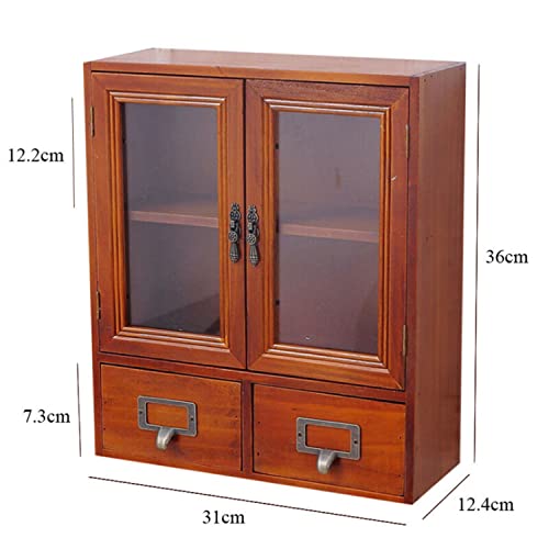 Nisorpa Small Cabinet Wall Mounted Rustic Display Cabinet Brown, Cupboard Storage Organiser Shelves W/Drawers,File Cabinet with Open Compartments