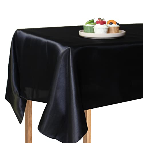 MLMOMVME Black Table Cloth Rectangle 145 x 255cm Large Party Polyester Table Cover Weddings Picnic Baby Shower Birthday Indoor Outdoor Tablecloth