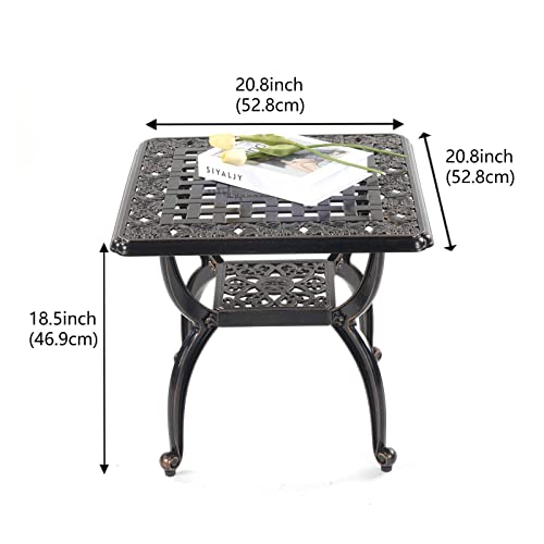 Mandolin Outdoor Patio Table,Rust -Resistant Cast Aluminum Side Table,Weather Resistant End Table,Coffee Table, Perfect for Patio, Backyard Or Ga
