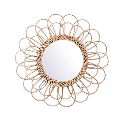 seraphicar Rattan Wall-Mounted Mirror, Wicker Wall Mount Mirror Dressing Makeup Mirrors Round Mirror Innovative Art Deco Living Room Wall Hanging