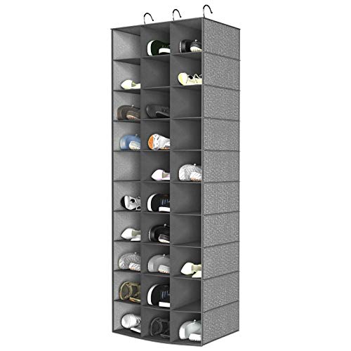 Libeder Hanging Closet Organizers 30 Section Shoe Shelves, Shoe Storage Hanging Shoe Rack, Space Saving Shoe Holder Grey