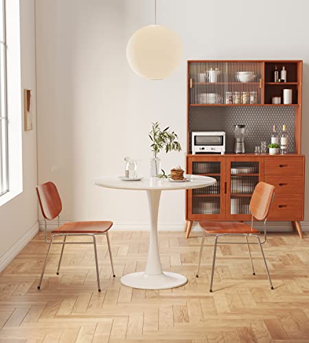 Sinovoy White Round Dining Table Modern Style 31.5" with Pedestal Base in Tulip Design, Mid-Century Leisure Table for Kitchen Dining Room & Livin