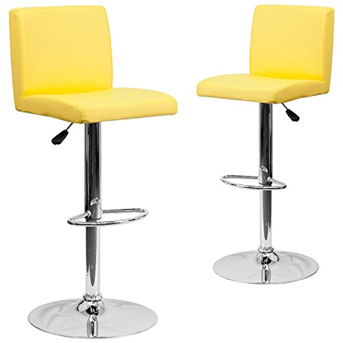 Flash Furniture Avery 2 Pack Contemporary White Vinyl Adjustable Height Barstool with Panel Back and Chrome Base