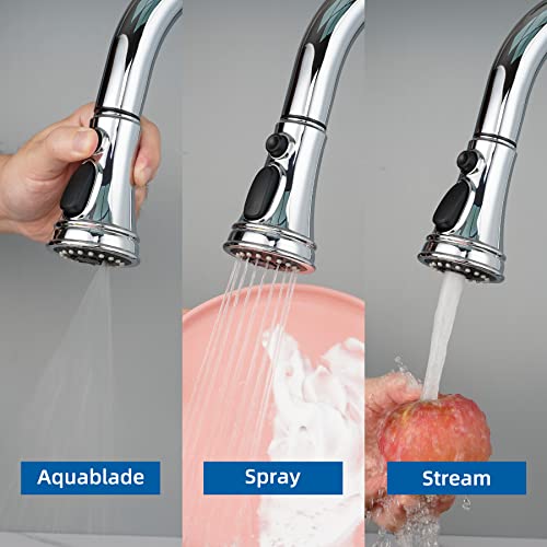 Hibbent Kitchen Faucet Head Replacement, Pull Down Kitchen Spray Head with 9 Adapters, 3-Function Kitchen Sink Spray Nozzle Compatible withMost F