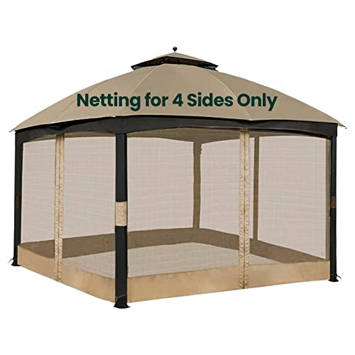 Gazebo Universal Replacement Mosquito Netting, OLILAWN 10' x 10' Outdoor Canopy Net Screen 4-Panel Sidewall Curtain, with Zippers, Easy to Instal