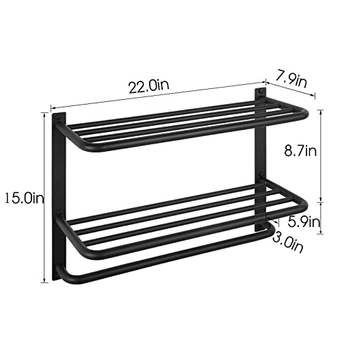 DEWVIE Bathroom Towel Rack with Tower Bars SUS 304 Stainless Steel Lavatory Bath Towel Shelf Wall Mount Towel Holder Polished Surface Finish, 22