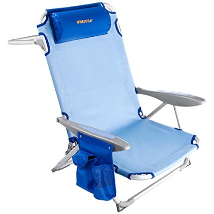 #WEJOY Folding Beach Chair Lightweight Aluminum with Adjustable High Back Pillow Pocket Portable Strap Outdoor Garden Reclining Beach Chair