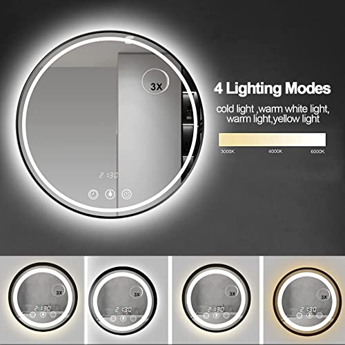 Devenirriche 600mm Round LED Bathroom Mirror, 24 inch Illuminated Wall Mounted Vanity Mirror with Sensor Touch Control,Anti-fog, 4 LED Light Colo