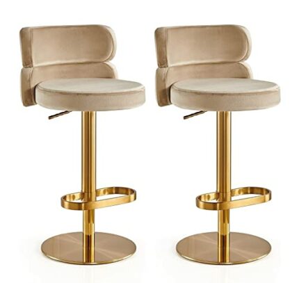 ADEADE Velvet Swivel Adjustable Heigh Bar Stools Set of 2 Kitchen Island Heigh Bar Chairs with Backs Counter Height Bar Stools Gold Legs Round Up