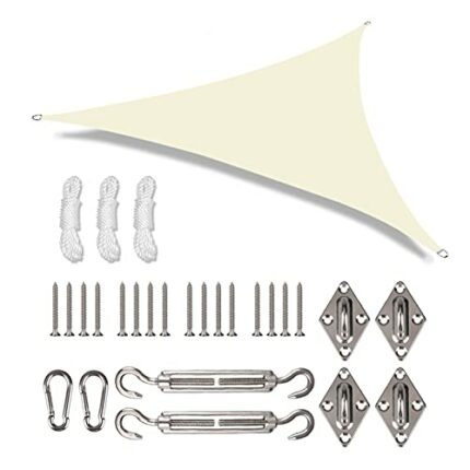 3.6x3.6x3.6m Triangle Sun Shade Sail with Fixing Kit, 280gsm Waterproof,98% UV Block Polyester Shade Sails Sunshade Canopy Awnings for Outdoor Pa